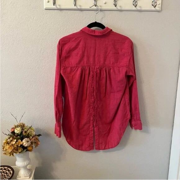 Anthropologie Pilcro The Theresa Dark Pink Lace-Up Button Down Top - Picture 4 of 8